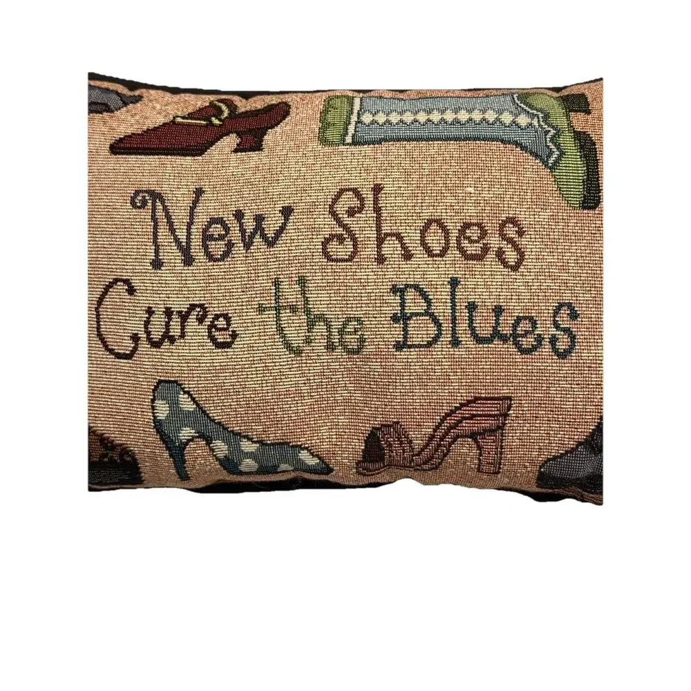 Vintage Tapestry Throw Pillow “Shoes Cure The Blues” 12’ X 8’ Fast Ship 3469-21